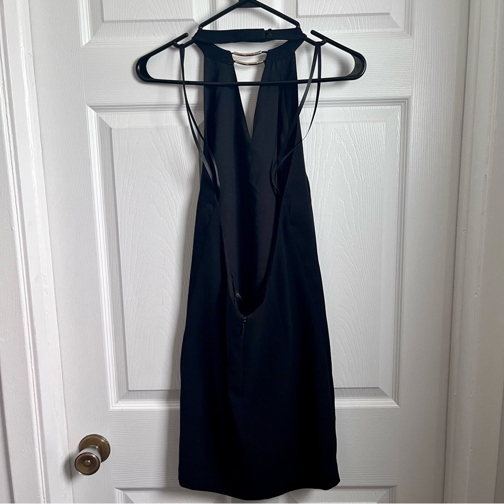 BCBGMaxazria Dress Kiley Tuxedo Black Small Women v-neck open back gold chain - Picture 5 of 6